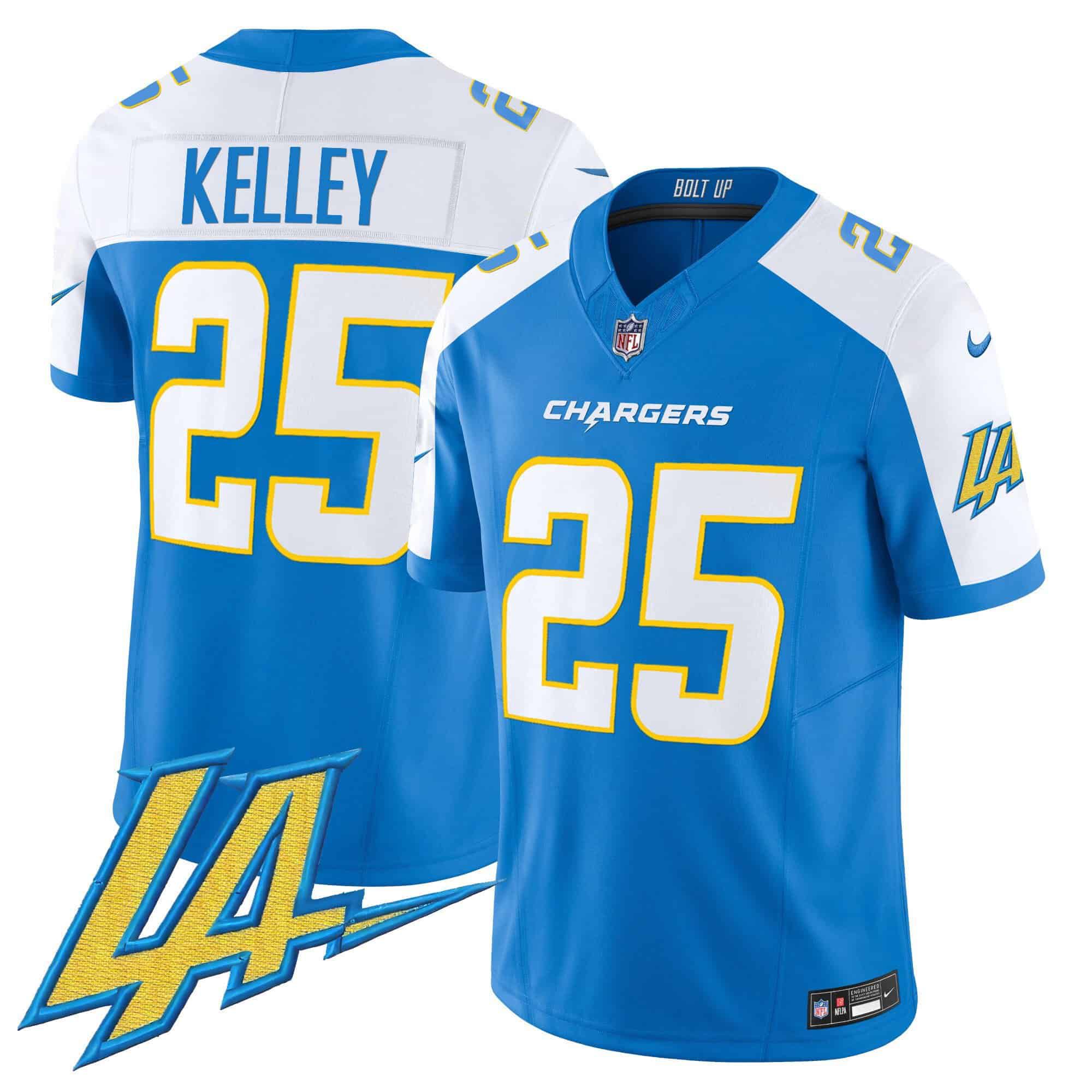 Men Los Angeles Chargers 25 Kelley Light Blue 2024 Nike Vapor Limited NFL Jersey